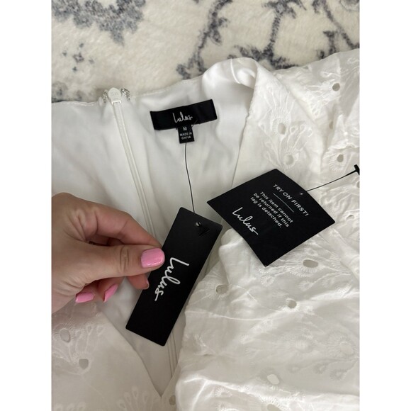 Lulus Flirtatious in Florence White Ruffled Eyelet Cotton Mini Dress Size Medium - Picture 4 of 8